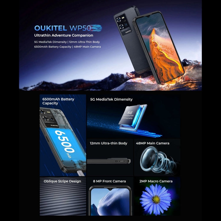 Oukitel WP50 5G Rugged Phone, 4GB+256GB, 6.6 inch Android 14.0 MediaTek Dimensity 6100+ Octa-core, NFC, OTG, Network: 5G (Navy Blue) - OUKITEL by OUKITEL | Online Shopping South Africa | PMC Jewellery | Buy Now Pay Later Mobicred