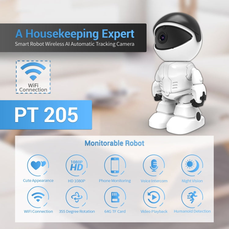 ESCAM PT205 HD 1080P Robot WiFi IP Camera, Support Motion Detection / Night Vision, IR Distance: 10m, EU Plug - Wireless Camera by ESCAM | Online Shopping South Africa | PMC TechLife