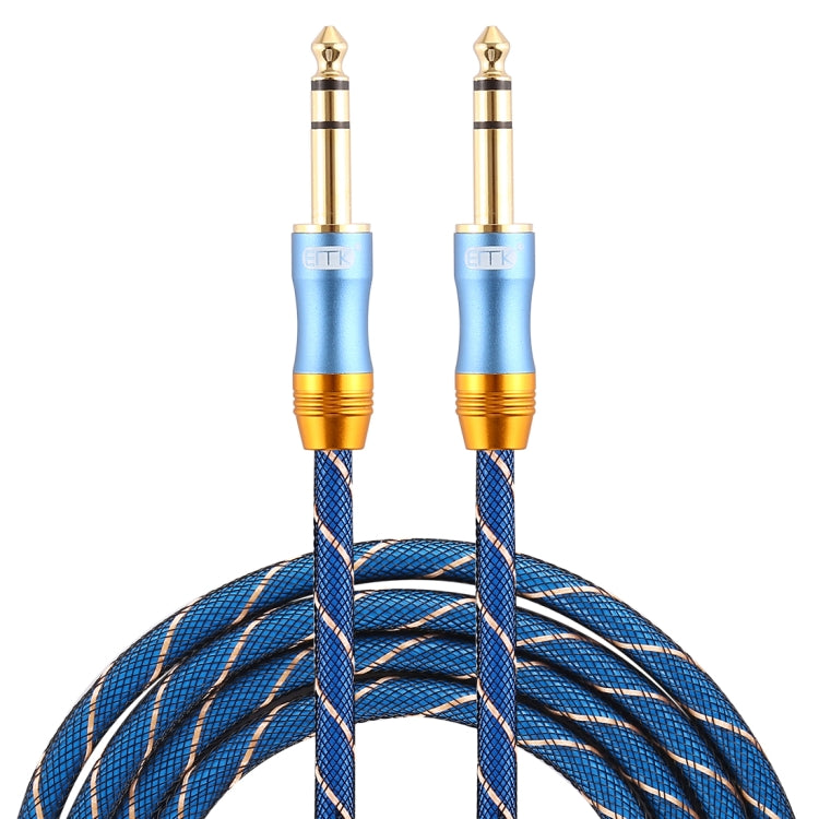 EMK 6.35mm Male to Male 4 Section Gold-plated Plug Grid Nylon Braided Audio Cable for Speaker Amplifier Mixer, Length: 2m(Blue) - Microphone Audio Cable & Connector by EMK | Online Shopping South Africa | PMC Jewellery | Buy Now Pay Later Mobicred