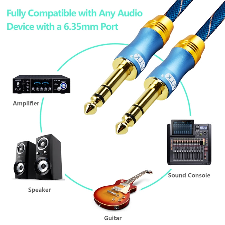 EMK 6.35mm Male to Male 4 Section Gold-plated Plug Grid Nylon Braided Audio Cable for Speaker Amplifier Mixer, Length: 2m(Blue) - Microphone Audio Cable & Connector by EMK | Online Shopping South Africa | PMC Jewellery | Buy Now Pay Later Mobicred