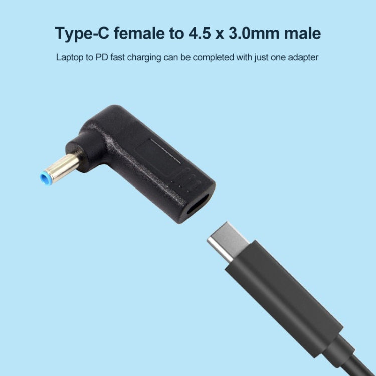 USB-C / Type-C Female to 4.5 x 3.0mm Male Plug Elbow Adapter Connector (Blue) - Universal Power Adapter by PMC Jewellery | Online Shopping South Africa | PMC Jewellery | Buy Now Pay Later Mobicred