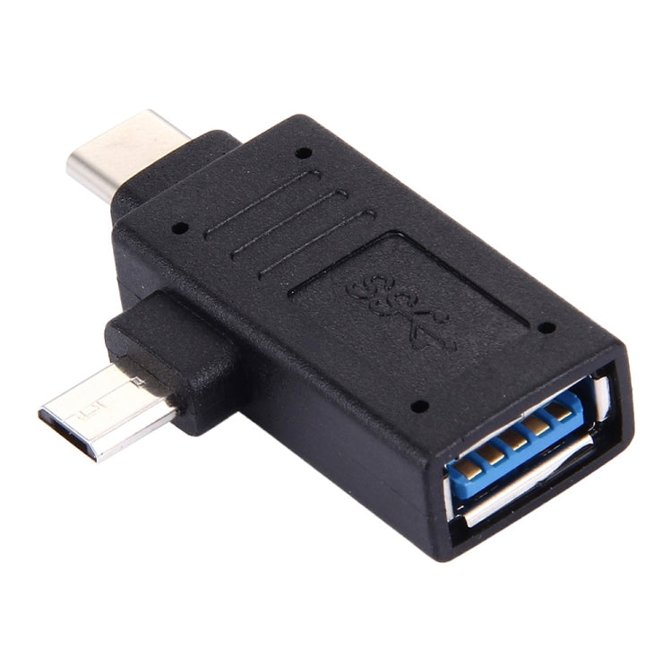 USB-C / Type-C Male + Micro USB Male to USB 3.0 Female Adapter(Black) - USB Adapter by PMC TechLife | Online Shopping South Africa | PMC TechLife