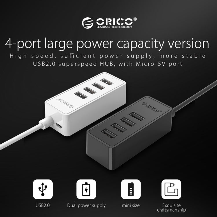 ORICO W5P-U2-30 USB 2.0 Desktop HUB with 30cm Micro USB Cable Power Supply(Black) - USB 2.0 HUB by ORICO | Online Shopping South Africa | PMC Jewellery | Buy Now Pay Later Mobicred