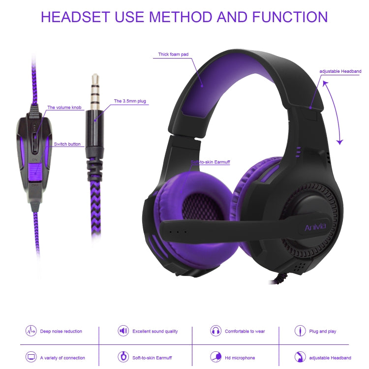 SADES AH-68 3.5mm Plug Wire-controlled E-sports Gaming Headset with Retractable Microphone, Cable Length: 2m(Black purple) - Multimedia Headset by SADES | Online Shopping South Africa | PMC Jewellery | Buy Now Pay Later Mobicred