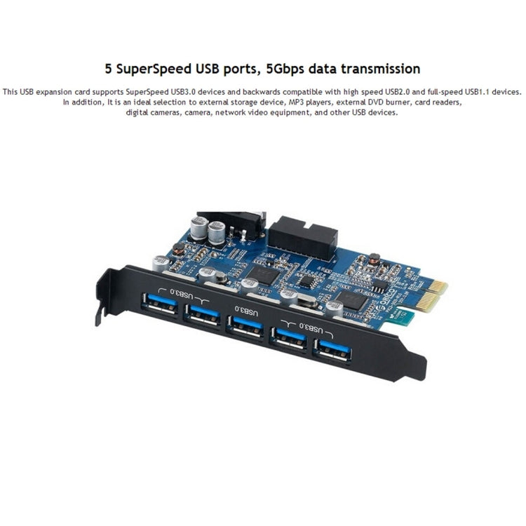 ORICO PVU3-5O2I USB3.0 * 5 + 20Pin Slot * 1 PCI Express Card for Desktop, 5Gbps Superspeed Data Transmission(Black) - Add-on Cards by ORICO | Online Shopping South Africa | PMC Jewellery | Buy Now Pay Later Mobicred