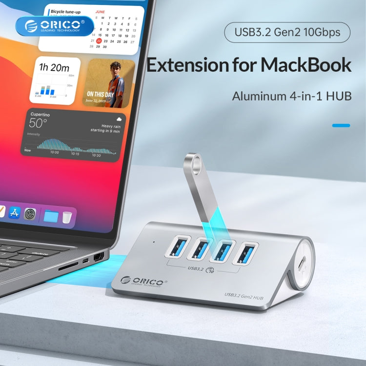 ORICO M3CU2 Aluminum Alloy 4-Port Type-C And USB 3.2 Gen2 10Gbps HUB(Silver) - USB 3.0 HUB by ORICO | Online Shopping South Africa | PMC Jewellery | Buy Now Pay Later Mobicred