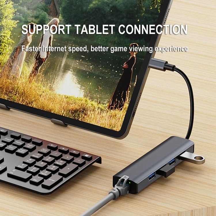 BYL-2302 5 in 1 USB-C / Type-C to USB Multifunctional Docking Station HUB Adapter with 1000M Network Port - USB HUB by PMC Jewellery | Online Shopping South Africa | PMC Jewellery | Buy Now Pay Later Mobicred