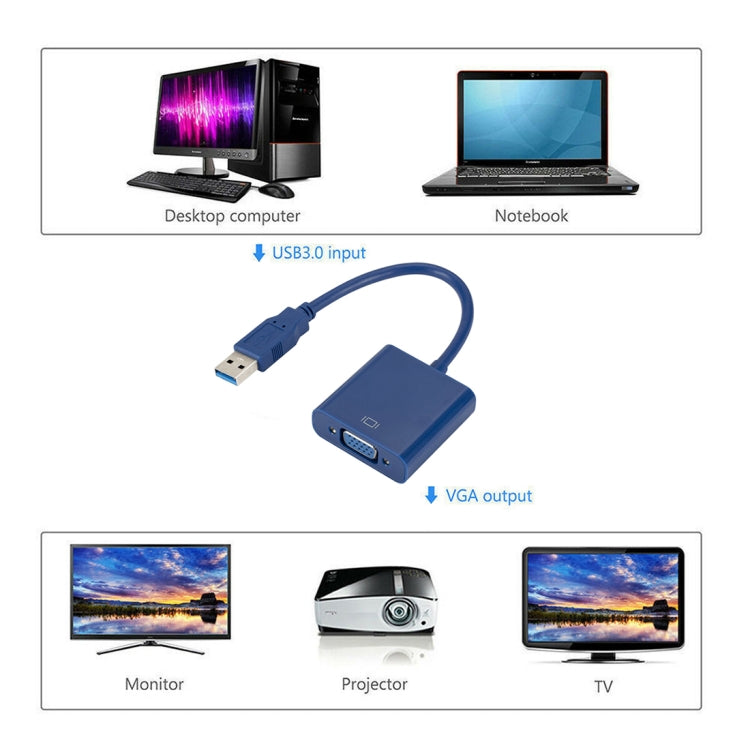 External Graphics Card Converter Cable USB3.0 to VGA, Resolution: 1080P(Blue) - Converter by PMC TechLife | Online Shopping South Africa | PMC TechLife | Buy Now Pay Later Mobicred