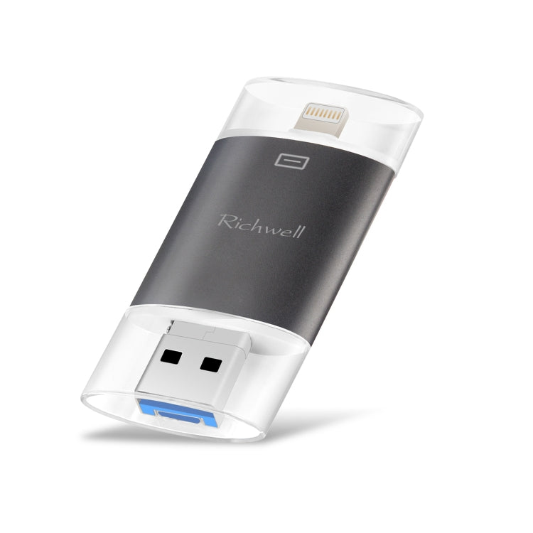 Richwell 3 in 1 128G Type-C + 8 Pin + USB 3.0 Metal Double Cover Push-pull Flash Disk with OTG Function(Black) - free shipping - PMC Jewellery - Order now!