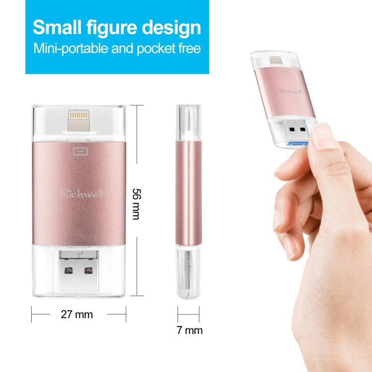 Richwell 3 in 1 16G Type-C + 8 Pin + USB 3.0 Metal Double Cover Push-pull Flash Disk with OTG Function(Silver) - free shipping - PMC Jewellery - Order now!