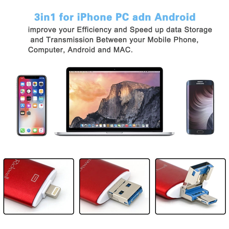 Richwell 3 in 1 16G Type-C + 8 Pin + USB 3.0 Metal Double Cover Push-pull Flash Disk with OTG Function(Silver) - free shipping - PMC Jewellery - Order now!