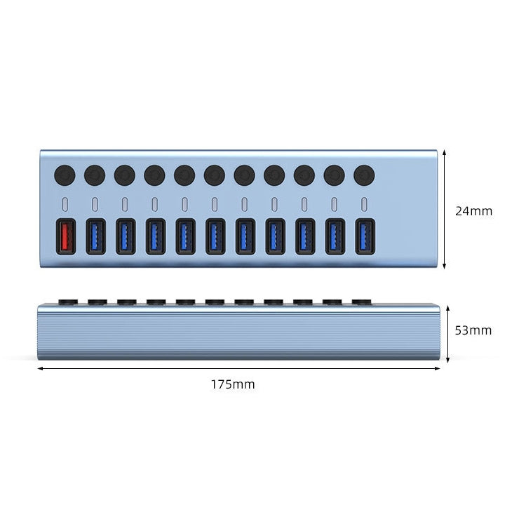 11 in 1 USB 3.0 HUB Splitter with Independent Switch & 12V 4A Power Supply - USB 3.0 HUB by PMC Jewellery | Online Shopping South Africa | PMC Jewellery | Buy Now Pay Later Mobicred