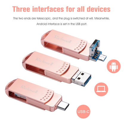 Richwell 3 in 1 64G Type-C + Micro USB + USB 3.0 Metal Flash Disk with OTG Function(Silver) - U Disk & Card Reader by Richwell | Online Shopping South Africa | PMC Jewellery | Buy Now Pay Later Mobicred