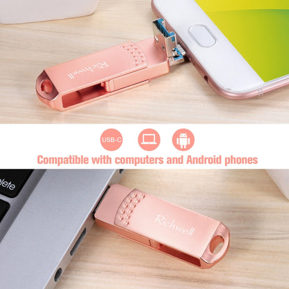 Richwell 3 in 1 128G Type-C + Micro USB + USB 3.0 Metal Flash Disk with OTG Function(Rose Gold) - U Disk & Card Reader by Richwell | Online Shopping South Africa | PMC Jewellery | Buy Now Pay Later Mobicred