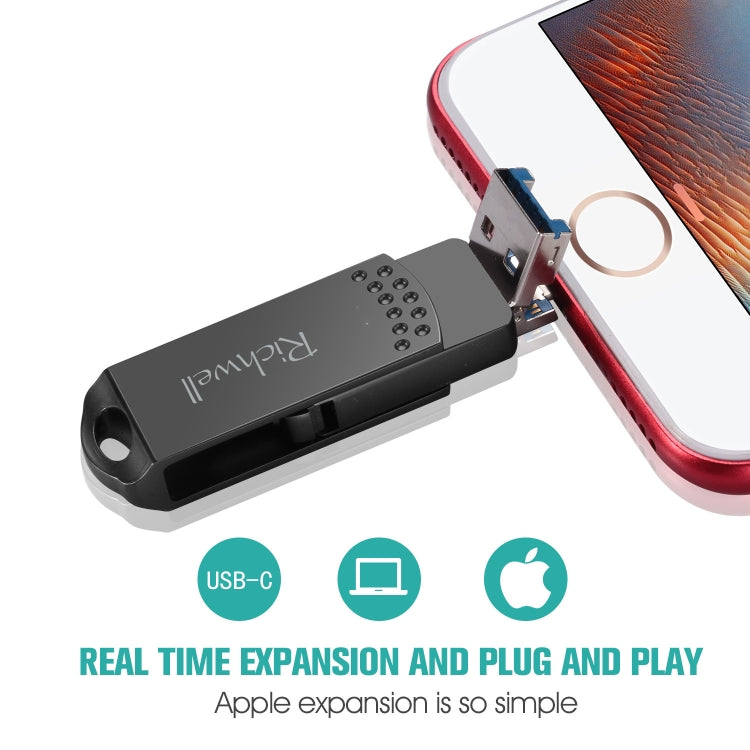 Richwell 128G Type-C + 8 Pin + USB 3.0 Metal Flash Disk with OTG Function(Rose Gold) - free shipping - PMC Jewellery - Order now!