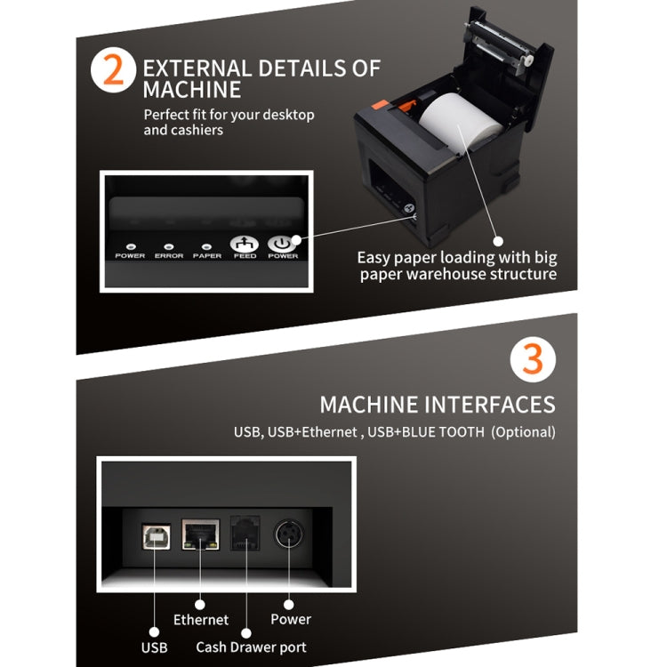 ZJ-8360 USB Auto-cutter 80mm Thermal Receipt Printer(EU Plug) - Printer by PMC Jewellery | Online Shopping South Africa | PMC Jewellery | Buy Now Pay Later Mobicred