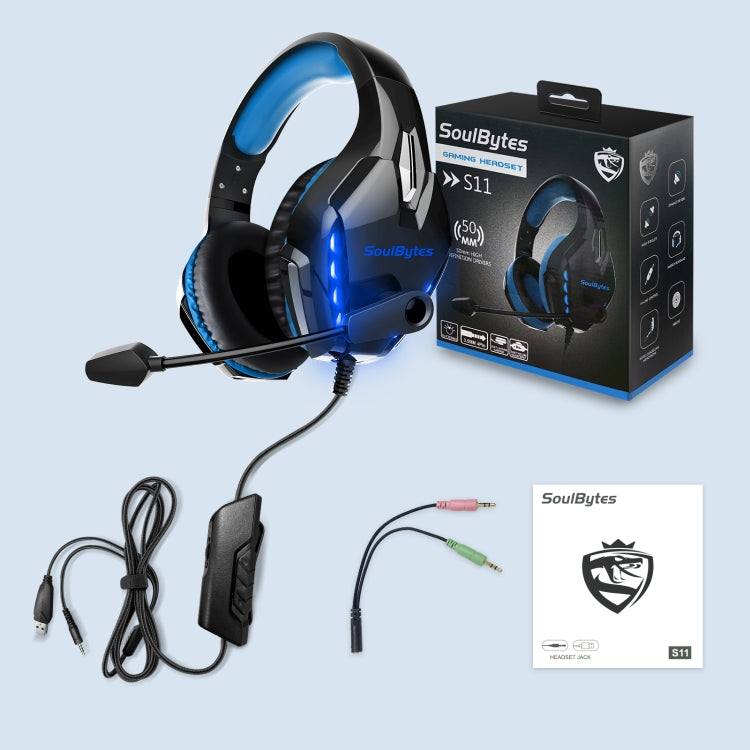 Soulbytes S11 USB + 3.5mm 4 Pin Adjustable LED Light Gaming Headset with Mic (Blue) - Multimedia Headset by Soulbytes | Online Shopping South Africa | PMC Jewellery | Buy Now Pay Later Mobicred