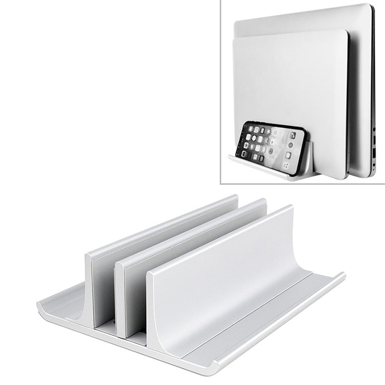Universal Portable Aluminum Alloy Double Slot Width Adjustable Laptop Vertical Storage Stand Base(Silver) - free shipping - PMC TechLife - Order now!
