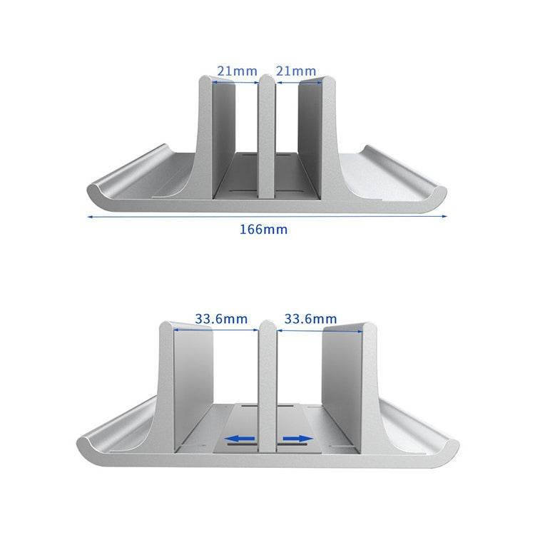 Universal Portable Aluminum Alloy Double Slot Width Adjustable Laptop Vertical Storage Stand Base(Silver) - free shipping - PMC TechLife - Order now!