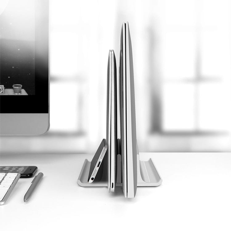 Universal Portable Aluminum Alloy Double Slot Width Adjustable Laptop Vertical Storage Stand Base(Silver) - free shipping - PMC TechLife - Order now!