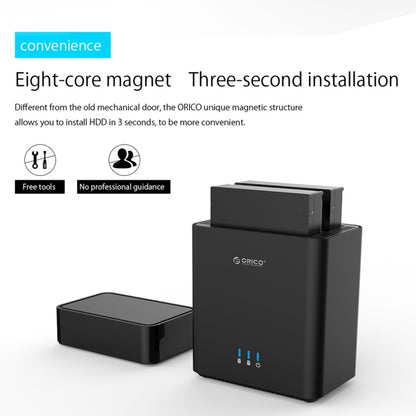 ORICO DS200C3 3.5 inch 2 Bay Magnetic-type USB-C / Type-C Hard Drive Enclosure with Blue LED Indicator(Black) - HDD Enclosure by ORICO | Online Shopping South Africa | PMC Jewellery | Buy Now Pay Later Mobicred