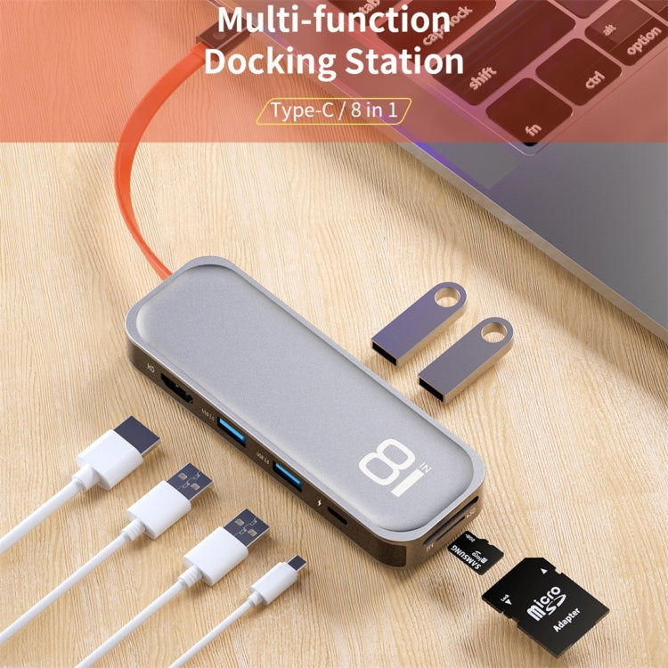 ROCK TR03 8 In 1 Type-C / USB-C to HDMI Multifunctional Extension HUB Adapter (Grey) - USB HUB by ROCK | Online Shopping South Africa | PMC Jewellery | Buy Now Pay Later Mobicred