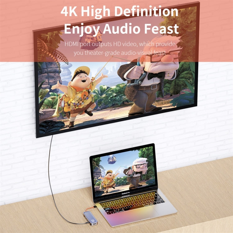ROCK TR03 8 In 1 Type-C / USB-C to HDMI Multifunctional Extension HUB Adapter (Grey) - free shipping - PMC Jewellery - Order now!