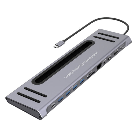 Onten 9199 12 in 1 USB-C / Type-C to USB-C / Type-C + TF / SD Card Slot + RJ45 + 3.5mm Audio + PD USB-C / Type-C Charging + 2 HDMI + 4 USB 3.0 Ports Multifunctional HUB Converter Docking Station - USB HUB by Onten | Online Shopping South Africa | PMC Jewellery | Buy Now Pay Later Mobicred