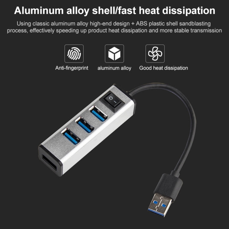 USB to 4 USB 3.0 Ports Aluminum Alloy HUB with Switch(Grey) - USB 3.0 HUB by PMC TechLife | Online Shopping South Africa | PMC TechLife | Buy Now Pay Later Mobicred