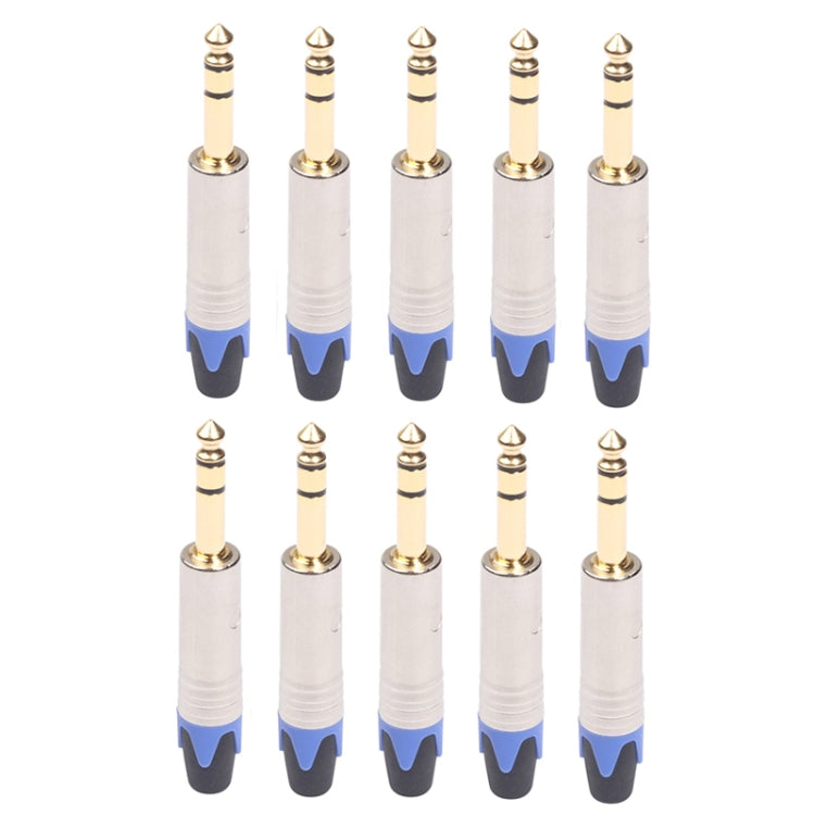 10 PCS TC203N 6.35mm Gold-plated Audio Stereo Connector Welding Plug - Microphone Audio Cable & Connector by PMC Jewellery | Online Shopping South Africa | PMC Jewellery | Buy Now Pay Later Mobicred