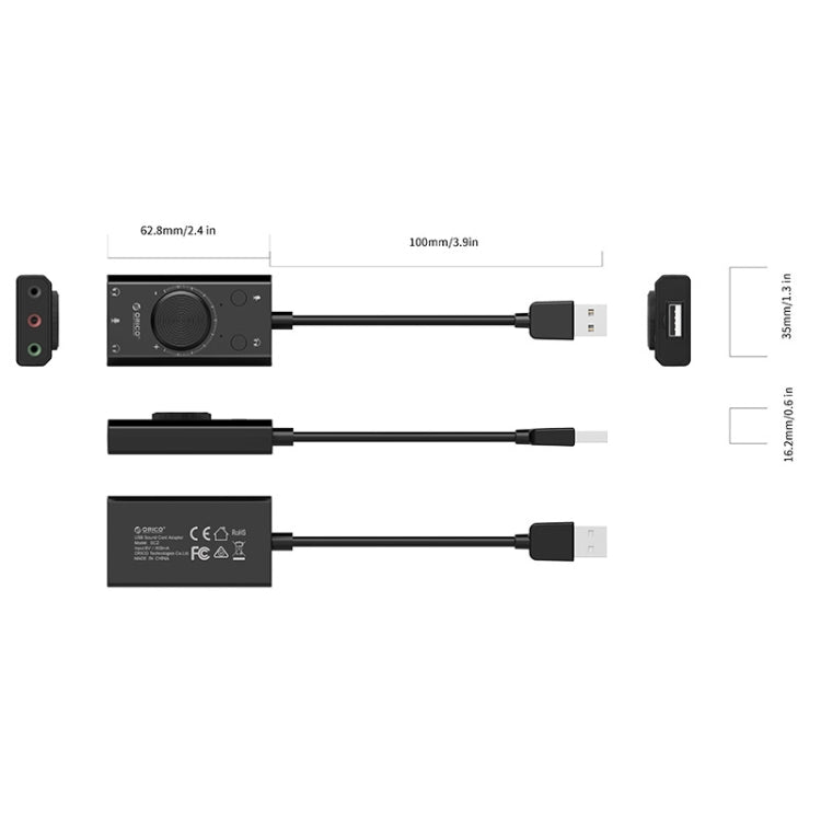 ORICO SC2 Multi-function USB External Driver-free Sound Card with 2 x Headset Ports & 1 x Microphone Port & Volume Adjustment (Black) - USB Sound by ORICO | Online Shopping South Africa | PMC Jewellery | Buy Now Pay Later Mobicred