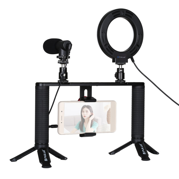 PULUZ 4 in 1 Vlogging Live Broadcast 4.7 inch 12cm Ring LED Selfie Light Smartphone Video Rig Handle Stabilizer Aluminum Bracket Kits with Microphone + Tripod Mount + Cold Shoe Tripod Head - free shipping - PMC TechLife - Order now!