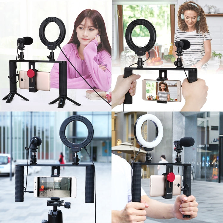 PULUZ 4 in 1 Vlogging Live Broadcast 4.7 inch 12cm Ring LED Selfie Light Smartphone Video Rig Handle Stabilizer Aluminum Bracket Kits with Microphone + Tripod Mount + Cold Shoe Tripod Head - free shipping - PMC TechLife - Order now!