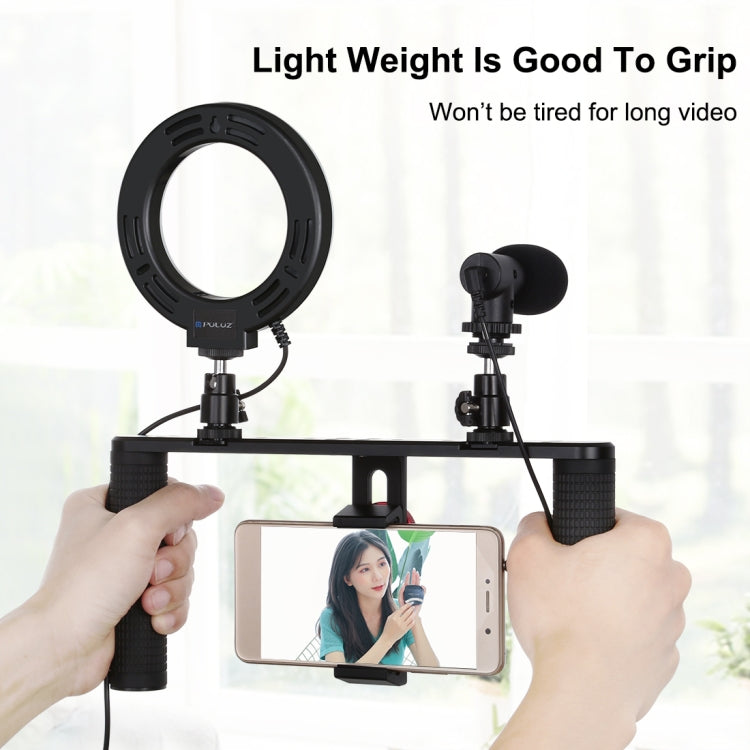 PULUZ 4 in 1 Vlogging Live Broadcast 4.7 inch 12cm Ring LED Selfie Light Smartphone Video Rig Handle Stabilizer Aluminum Bracket Kits with Microphone + Tripod Mount + Cold Shoe Tripod Head - free shipping - PMC TechLife - Order now!