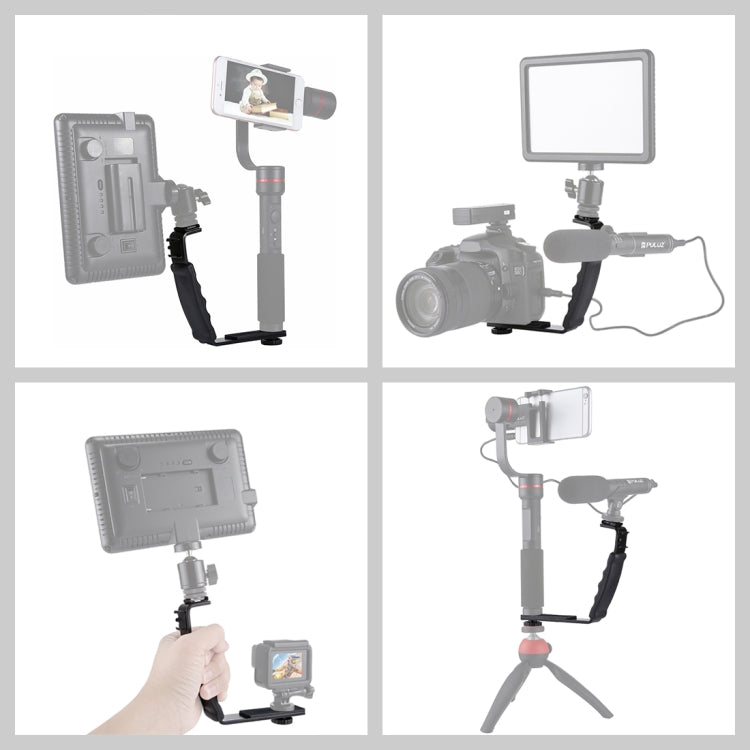 PULUZ L-Shape Bracket Handheld Grip Holder with Dual Side Cold Shoe Mounts for Video Light Flash, DSLR Camera - Hand Held Monopod by PULUZ | Online Shopping South Africa | PMC TechLife