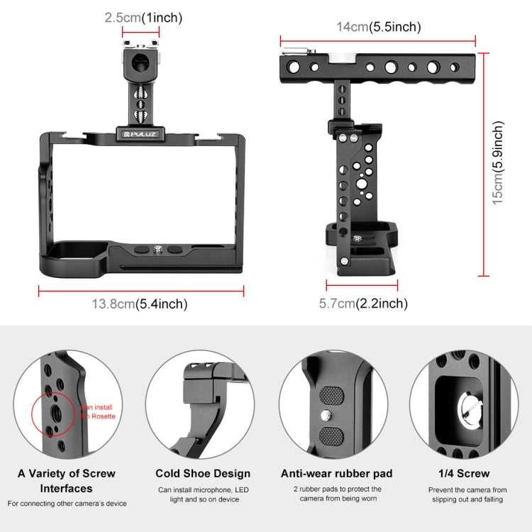 PULUZ Video Camera Cage Filmmaking Rig with Handle for Sony Alpha 7C / ILCE-7C / A7C(Black) - Camera Cage by PULUZ | Online Shopping South Africa | PMC Jewellery