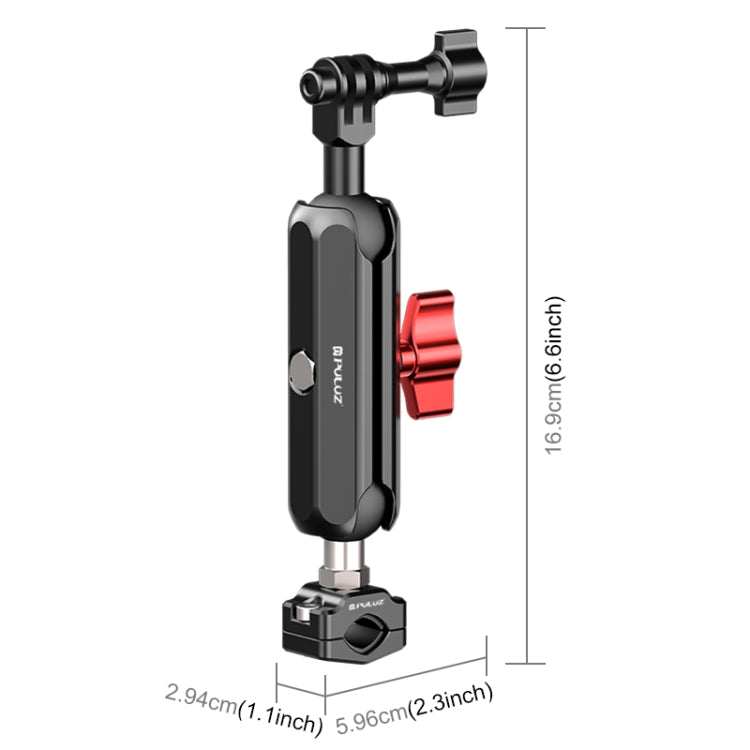 PULUZ Motorcycle Rearview Small Clamp CNC Metal Magic Arm Rod Mount (Black) - free shipping - PMC TechLife - Order now!