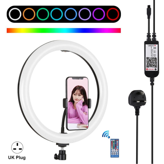 PULUZ 11.8 inch 30cm RGB Dimmable LED Ring Vlogging Selfie Photography Video Lights with Cold Shoe Tripod Ball Head & Phone Clamp (Black)(UK Plug) - Ring Light by PULUZ | Online Shopping South Africa | PMC Jewellery | Buy Now Pay Later Mobicred