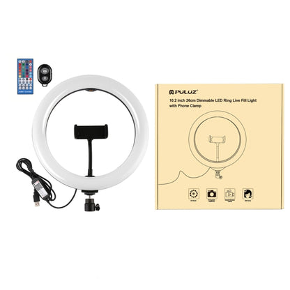 PULUZ 10.2 inch 26cm Curved Surface USB RGBW Dimmable LED Ring Vlogging Photography Video Lights with Tripod Ball Head & Remote Control & Phone Clamp(Black) - Ring Light by PULUZ | Online Shopping South Africa | PMC Jewellery | Buy Now Pay Later Mobicred