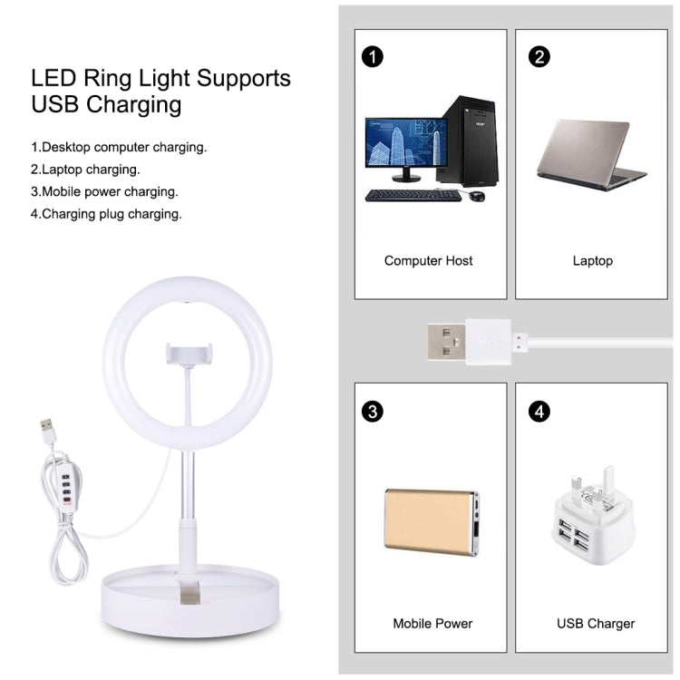 PULUZ 10.2 inch 26cm USB 3 Modes Dimmable Dual Color Temperature LED Curved  Ring Vlogging Selfie Photography Video Lights with Bluetooth Remote Shutter & Folding Desktop Holder & Phone Clamp(White) - Ring Light by PULUZ | Online Shopping South Africa | PMC Jewellery | Buy Now Pay Later Mobicred