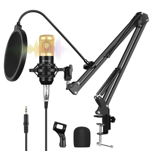 PULUZ Condenser Microphone Studio Broadcast Professional Singing Microphone Kits with Suspension Scissor Arm & Metal Shock Mount & USB Sound Card, Power By 48V(Gold) - Microphone by PULUZ | Online Shopping South Africa | PMC Jewellery | Buy Now Pay Later Mobicred