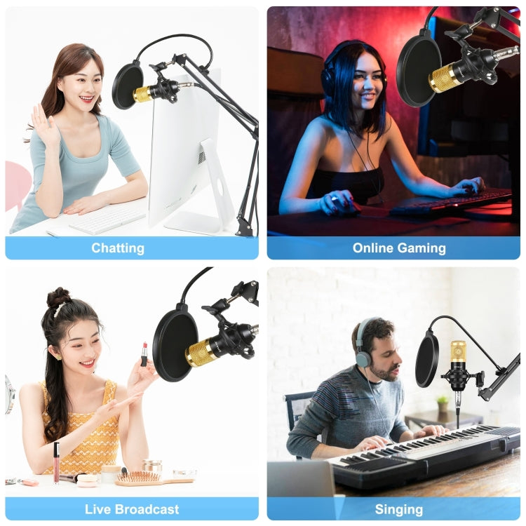 PULUZ Condenser Microphone Studio Broadcast Professional Singing Microphone Kits with Suspension Scissor Arm & Metal Shock Mount & USB Sound Card, Power By 48V(Gold) - Microphone by PULUZ | Online Shopping South Africa | PMC Jewellery | Buy Now Pay Later Mobicred