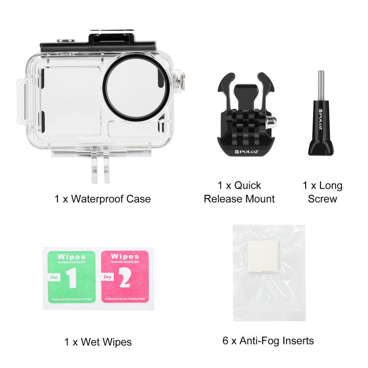 For DJI Osmo Action 5 Pro / 3 / 4 PULUZ 60m Underwater Waterproof Housing Diving Case with Cold Shoe & Buckle Basic Mount & Screw - free shipping - PMC TechLife - Order now!