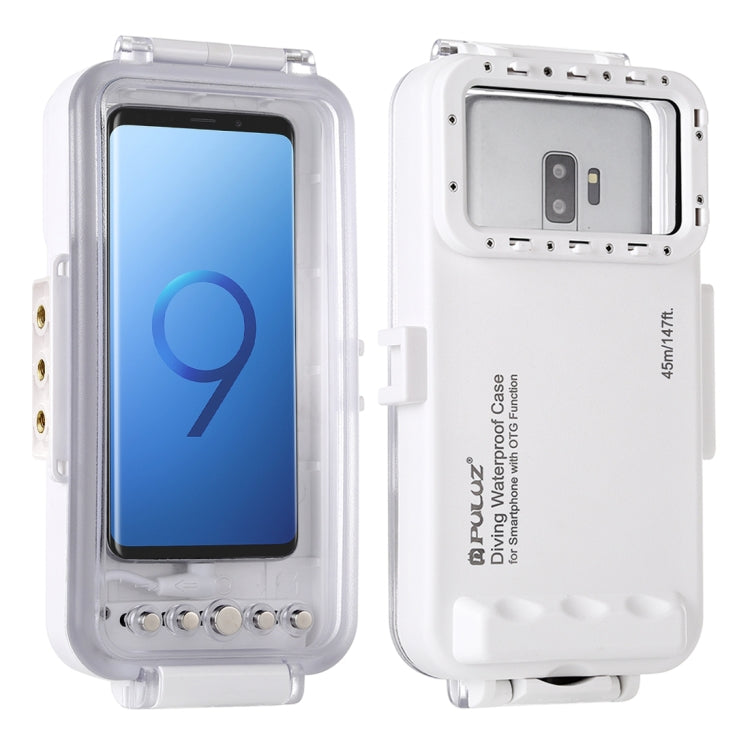 PULUZ 45m/147ft Waterproof Diving Case Photo Video Taking Underwater Housing Cover for iPhone 16 / 16 Pro / 15 / 15 Pro, Galaxy, Huawei, Xiaomi, Google Android OTG Smartphones with Type-C Port(White) - free shipping - PMC TechLife - Order now!
