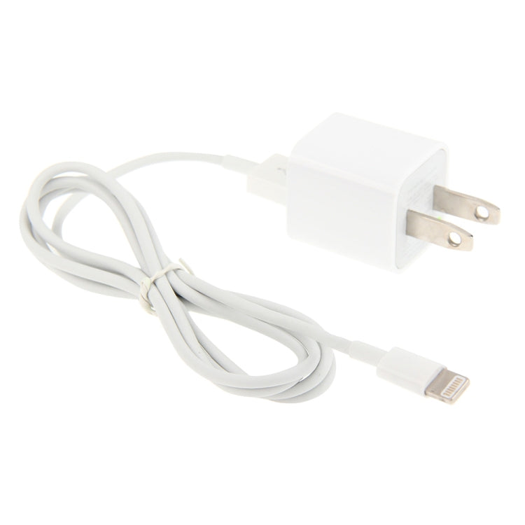 2 in 1 5V 1A US Plug Travel Charger Adapter with 1m 8-pin Cable For iPhone(White) - USB Charger by PMC Jewellery | Online Shopping South Africa | PMC Jewellery | Buy Now Pay Later Mobicred