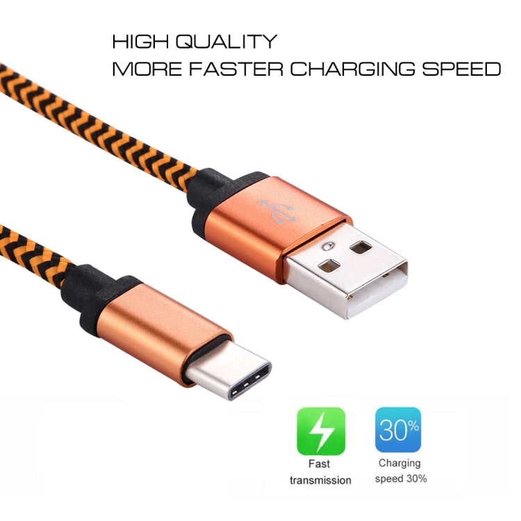 1m Woven Style USB-C / Type-C 3.1 to USB 2.0 Data Sync Charge Cable(Orange) - USB-C & Type-C Cable by PMC TechLife | Online Shopping South Africa | PMC TechLife | Buy Now Pay Later Mobicred