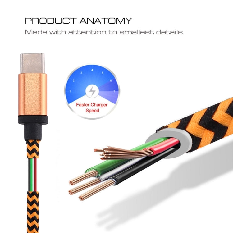 1m Woven Style USB-C / Type-C 3.1 to USB 2.0 Data Sync Charge Cable(Orange) - USB-C & Type-C Cable by PMC TechLife | Online Shopping South Africa | PMC TechLife | Buy Now Pay Later Mobicred