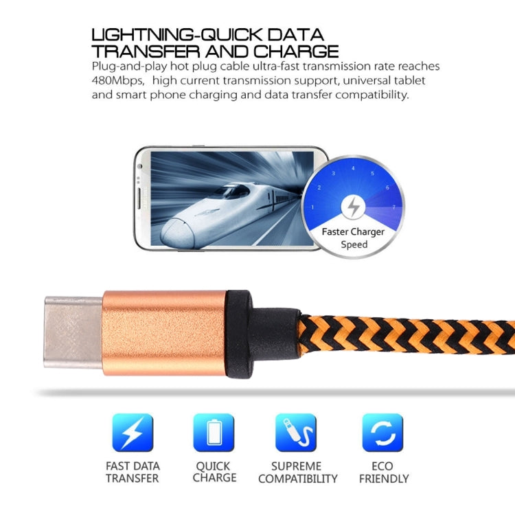 1m Woven Style USB-C / Type-C 3.1 to USB 2.0 Data Sync Charge Cable(Orange) - USB-C & Type-C Cable by PMC TechLife | Online Shopping South Africa | PMC TechLife | Buy Now Pay Later Mobicred