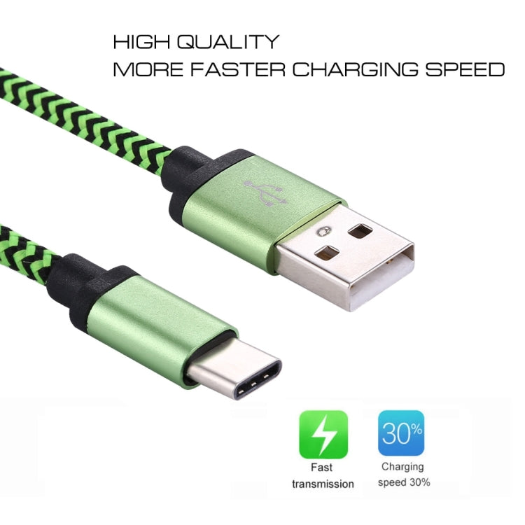 1m Woven Style USB-C / Type-C 3.1 to USB 2.0 Data Sync Charge Cable(Green) - USB-C & Type-C Cable by PMC Jewellery | Online Shopping South Africa | PMC Jewellery | Buy Now Pay Later Mobicred