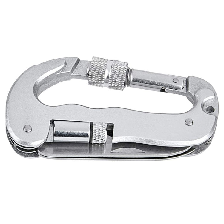 Heavy Duty D Shape Carabiner Clip-On Clamp Key Chain Hook with Dual Knife & LED Torch(Silver) - Hooks by PMC Jewellery | Online Shopping South Africa | PMC Jewellery | Buy Now Pay Later Mobicred